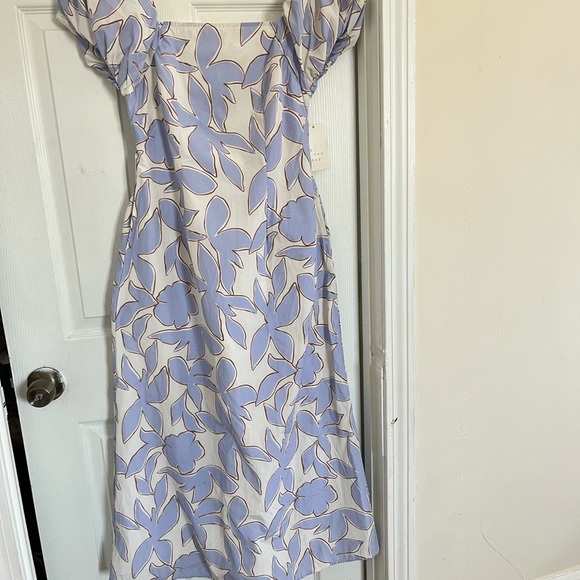 A New Day Blue and Cream Cottagecore Leaf Print Midi Dress Bohemian - Picture 3 of 10